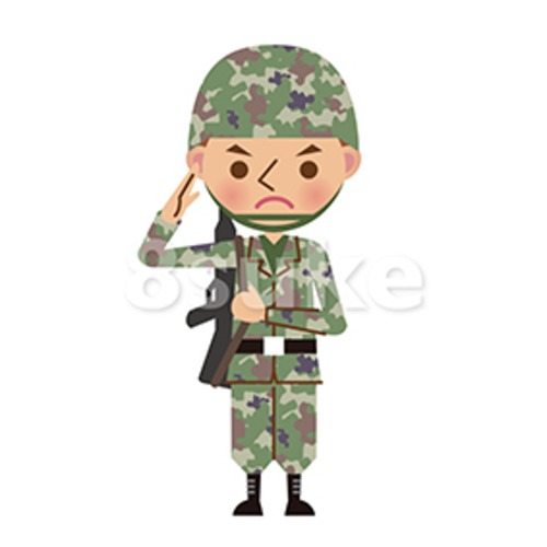 イラスト素材：銃を持って敬礼する自衛官・軍人（ベクター・JPG）