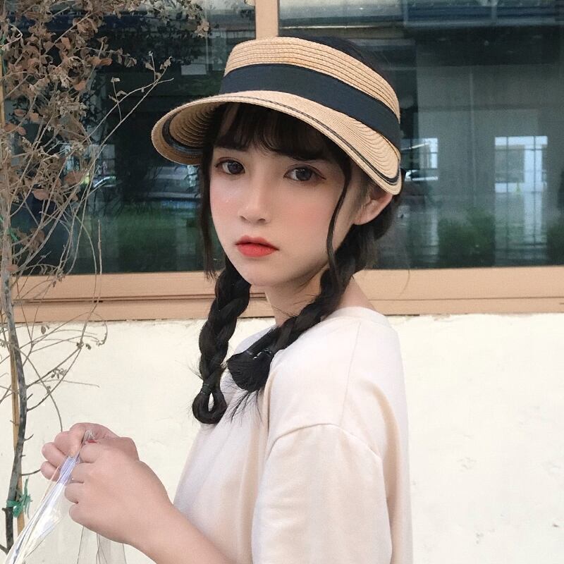 夏のお出かけ、日焼け止め麦わら帽子、レジャーオールマッチ小さな新鮮な麦わら帽子、女性の自転車用日焼け止め空のシルクハット潮 ブラック・アイド・ピーズ19806429440