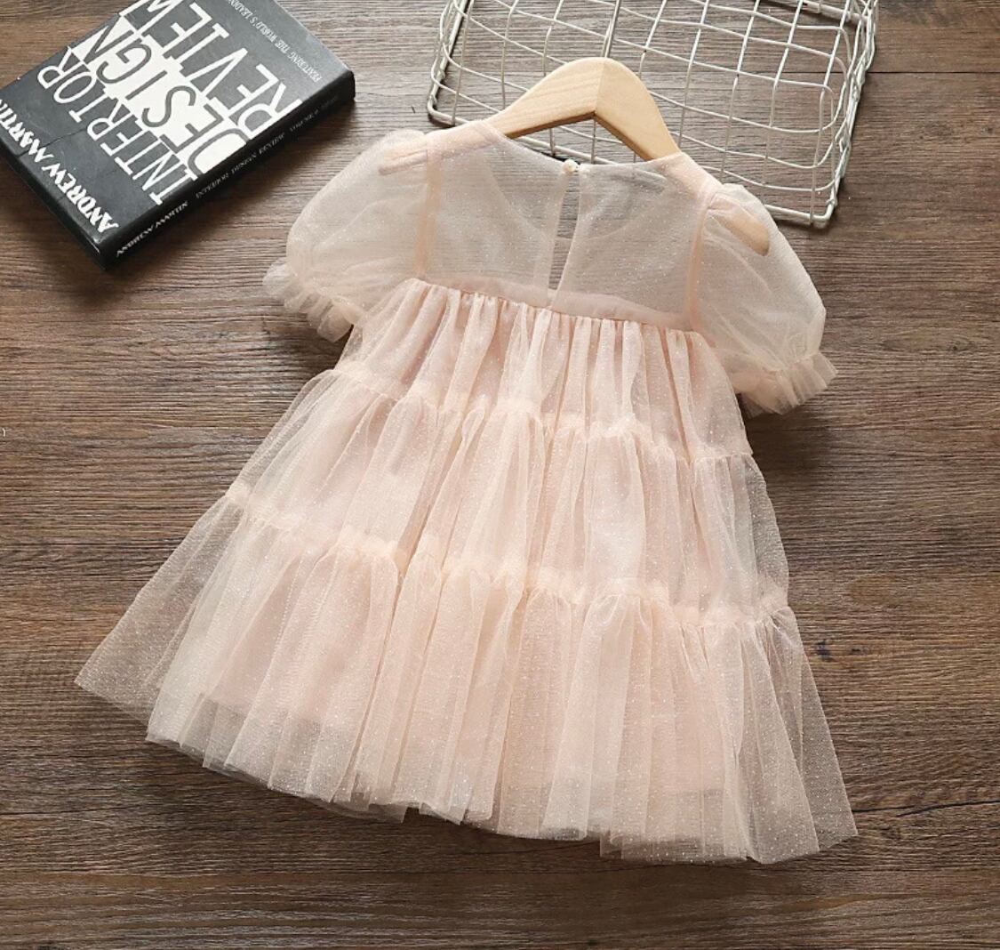 チュールパフスリーブドレス》》》》》ワンピース チュール オーガンシー 女の子 海外子供服 プチプラ