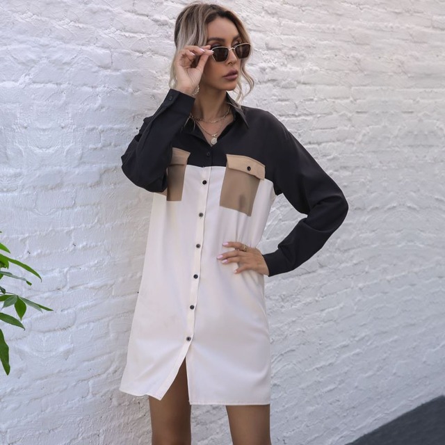 レディース　シャツ　ショートワンピース　ミニワンピース　長袖　トップス　ベルト別売り