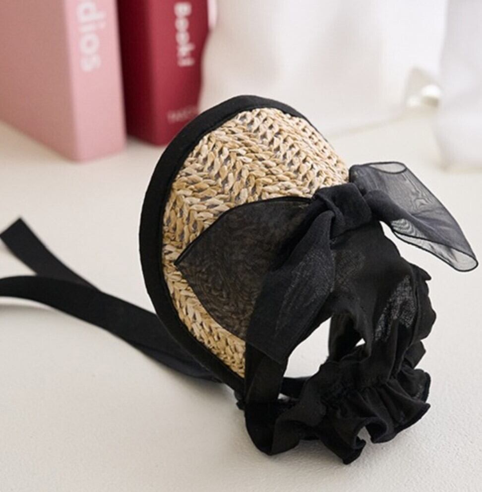 予約【Mabellefifi】Black Ribbon Sun Cap