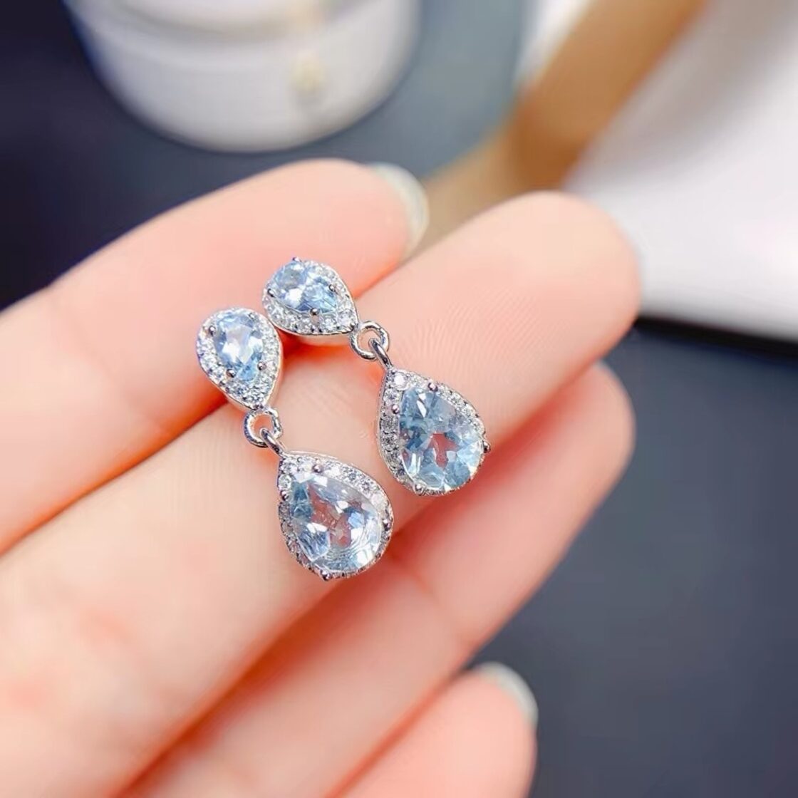 aquamarine〗天然 アクアマリン ティアドロップ ピアス 雫 シルバー925 