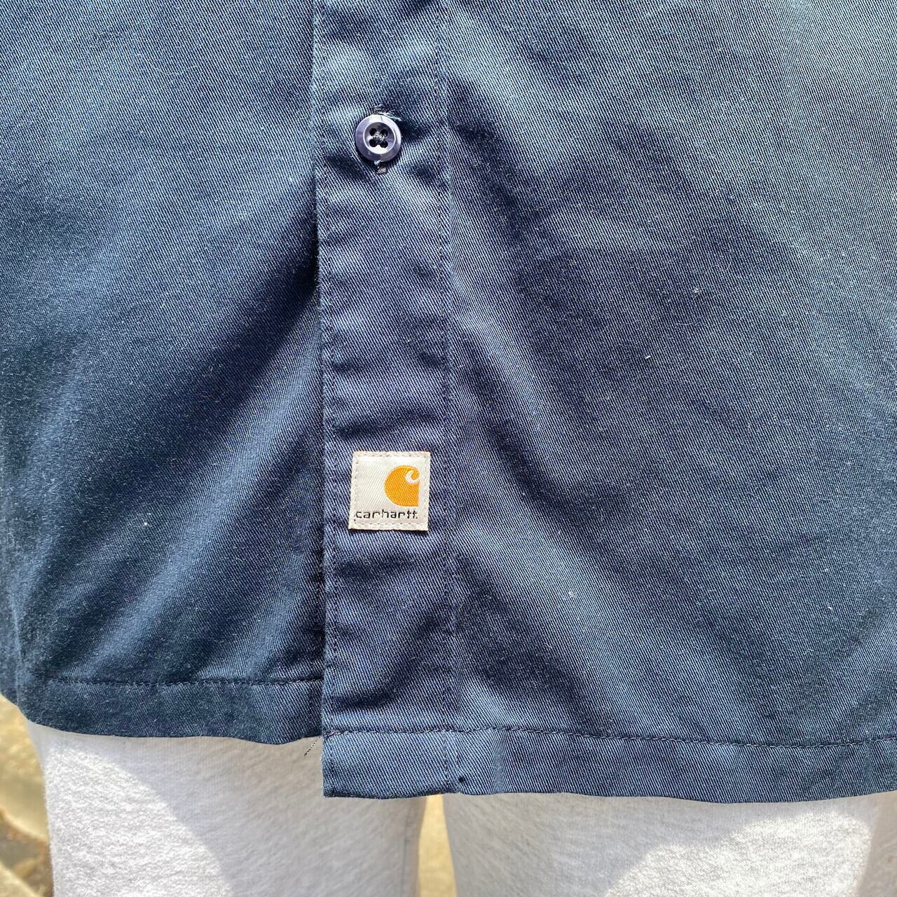 00s カーハート 半袖シャツ S ボタン 刺繍タグ 同系色 ワーク