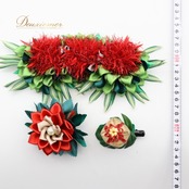 フラダンス 小物 まとめ売り 全8点 セット レッド系 Kumulipa ヘアクリップ チョーカー クウペエ 赤 緑 華やか 花 首飾り ヘアアクセサリー タヒチアン シェル ククイ 鮮やか グリーン系