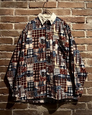【Caka act3】“NAF NAF” Check Patchwork Design Vintage L/S Corduroy Shirt