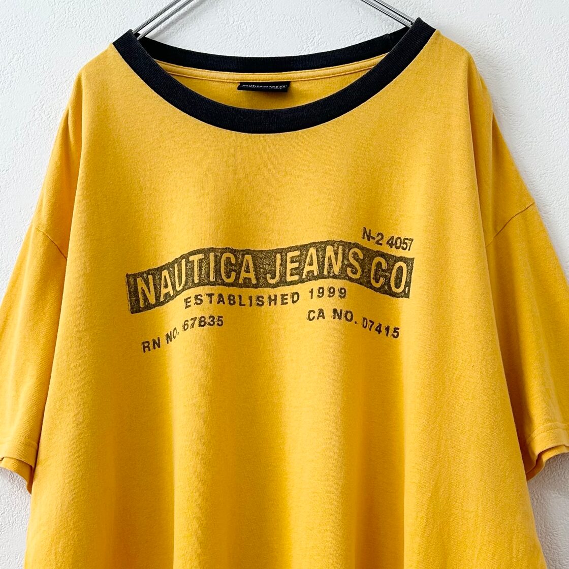 90s☆nautica/ノーティカ☆リンガーTシャツ☆イエローネイビー黄紺☆XL 