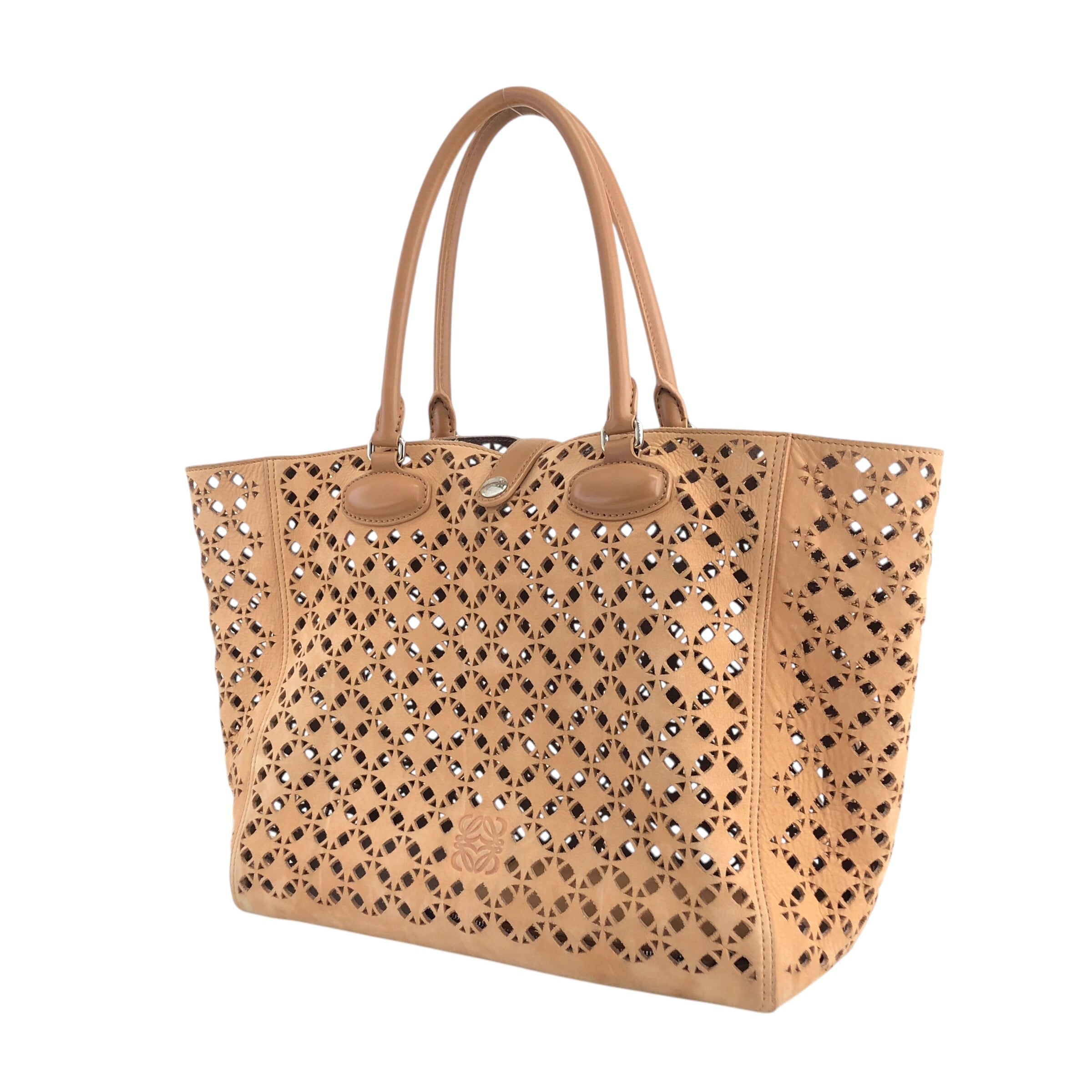 LOEWE ハンドバッグ/スエード/アナグラム ハンドバッグ LOEWE ロエベ カットワーク ハンドバッグ ベージュ アナグラム