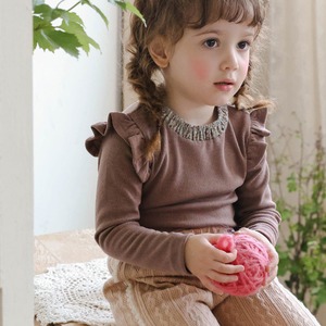 秋花柄カラーリブＴシャツ