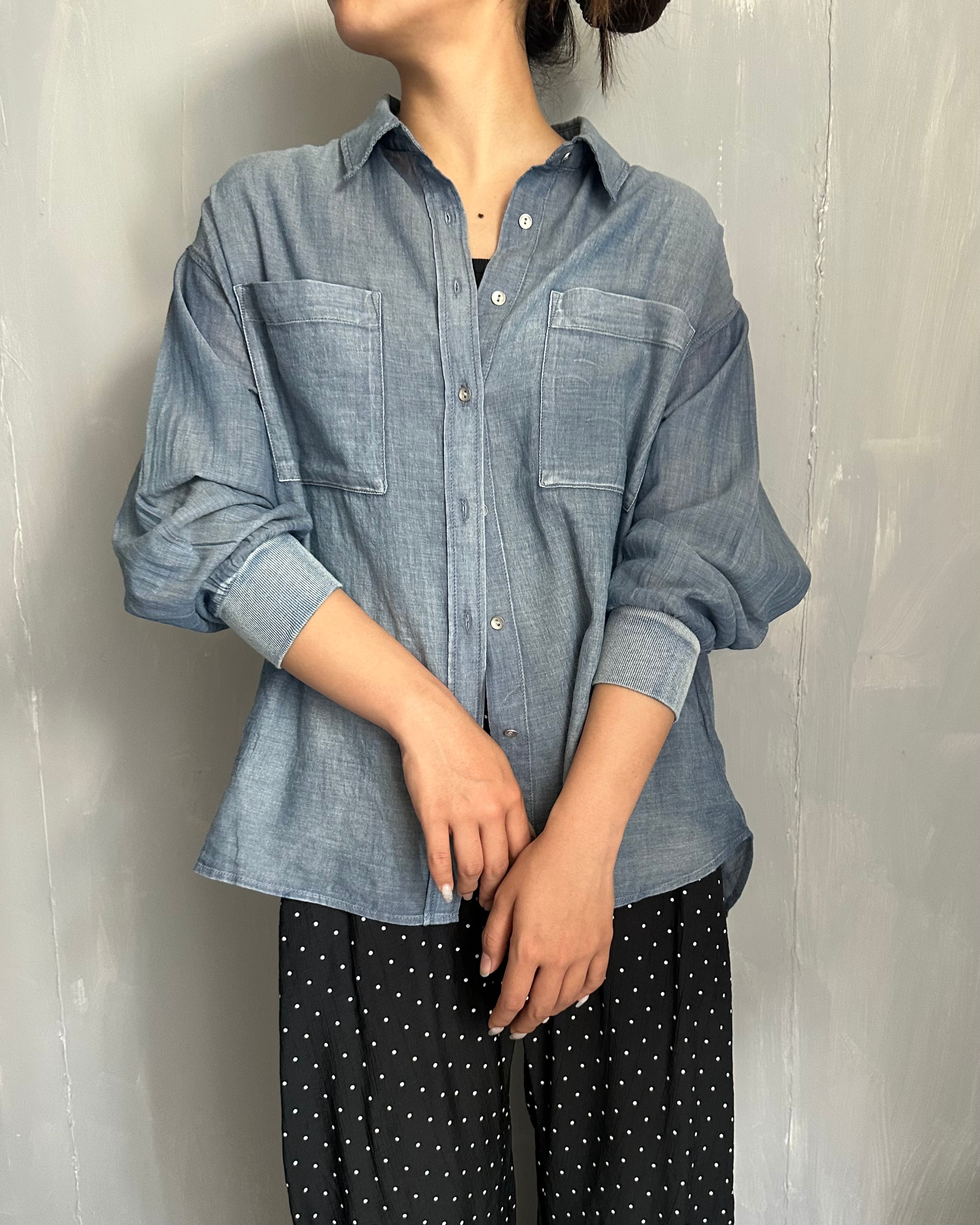 袖リブテンセルシアーデニムシャツ／ウォッシュブルー | Primaras