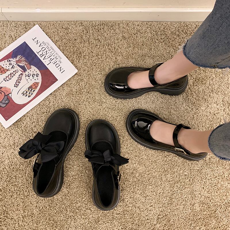 シングルサマーレッドリボンスタイルブラックレザー 靴 シューズ 夏物 部族の婦人靴7841941310