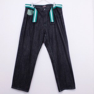 【Caka act2】"RED APE" Green coloring stitch  Embroidery Design Belt Gimmick Denim Pants