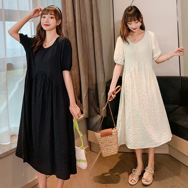 【新作】【送料無料】 マタニティウェア2020夏の新しいスタイルのバブルコットンとリネンのルーズドレスミドル丈ドレス妊婦-アリババ サマー 夏物 expec242077347157