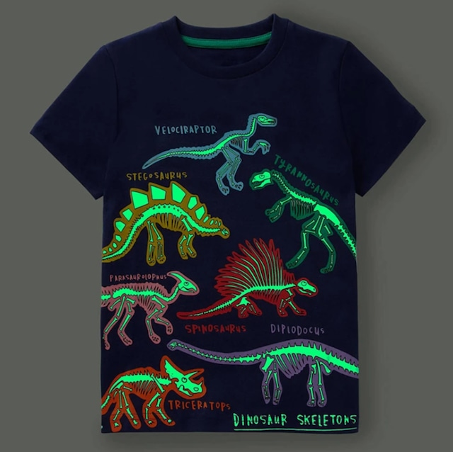 光るTシャツ 恐竜の骨格柄 キッズ