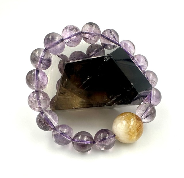 (01035)（1点のみ）（内径選べる）ブラジル産アイリスアメジスト　アメトリン【11mm】Amethyst　紫水晶　ラウンドカット　デザインブレスレット　デザブレ　厄除け　魔除け　ラウンドカット　アメジストシトリン　パワーストーン　天然石