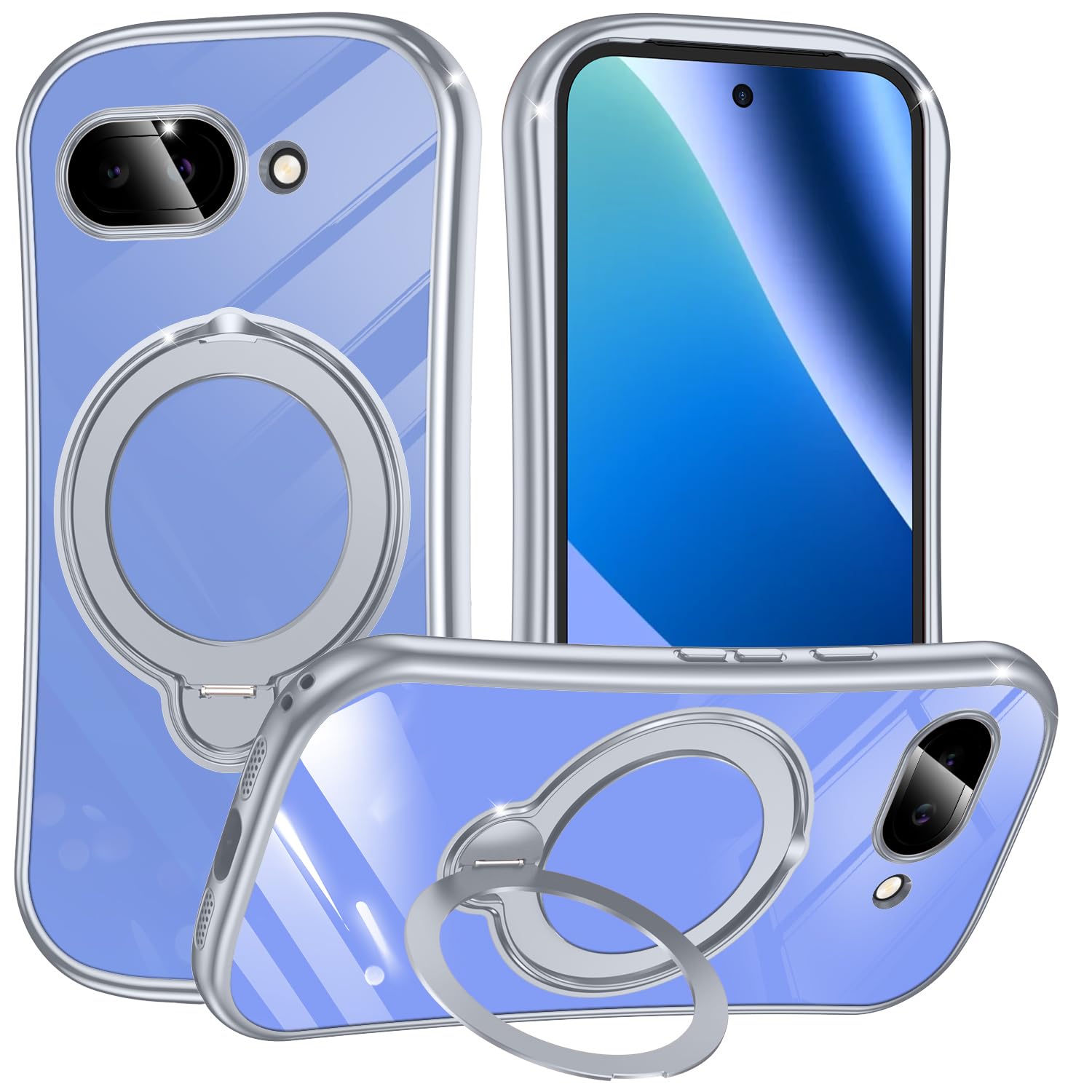 YUSHILANBO 対応 Google Pixel 10a ケース Magsafe対応 リング カバー マグネット搭載 透明 銀