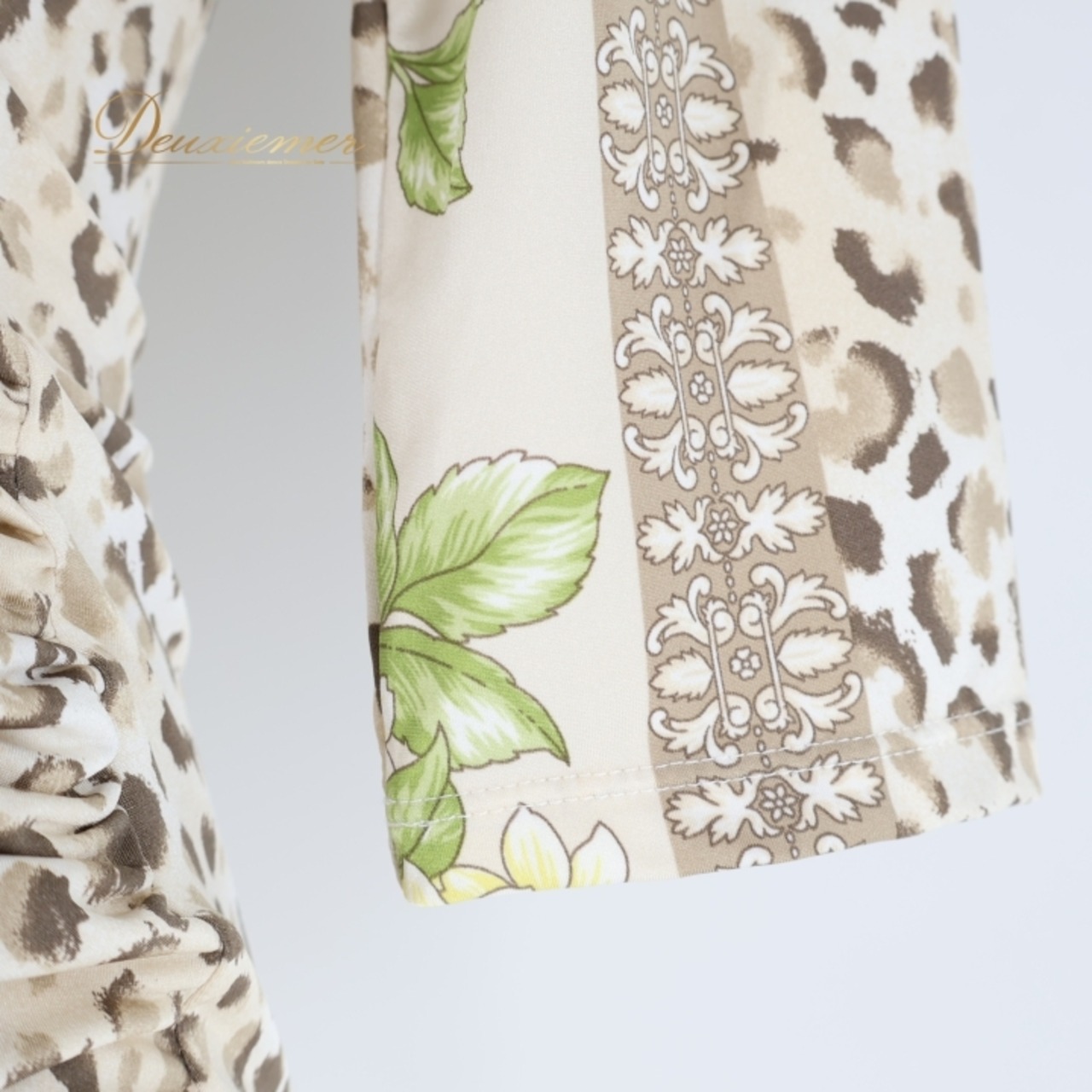 社交ダンス 衣装 トップス ブラウス ベージュ系 チャコットロイヤルダンス Chacott ROYAL DANCE 花柄 ヒョウ柄 七分袖 茶 白 伸縮 ストレッチ 練習 レッスン 華やか 日本製 かわいい ブラウン系 ホワイト系 ピンク系 イエロー系