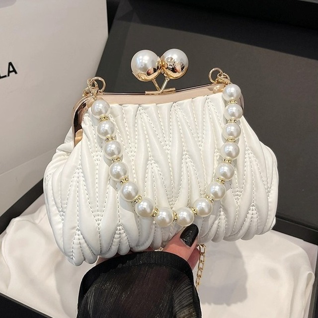 Quilted Clasp Pearl Handle Bag(4color)　　V193
