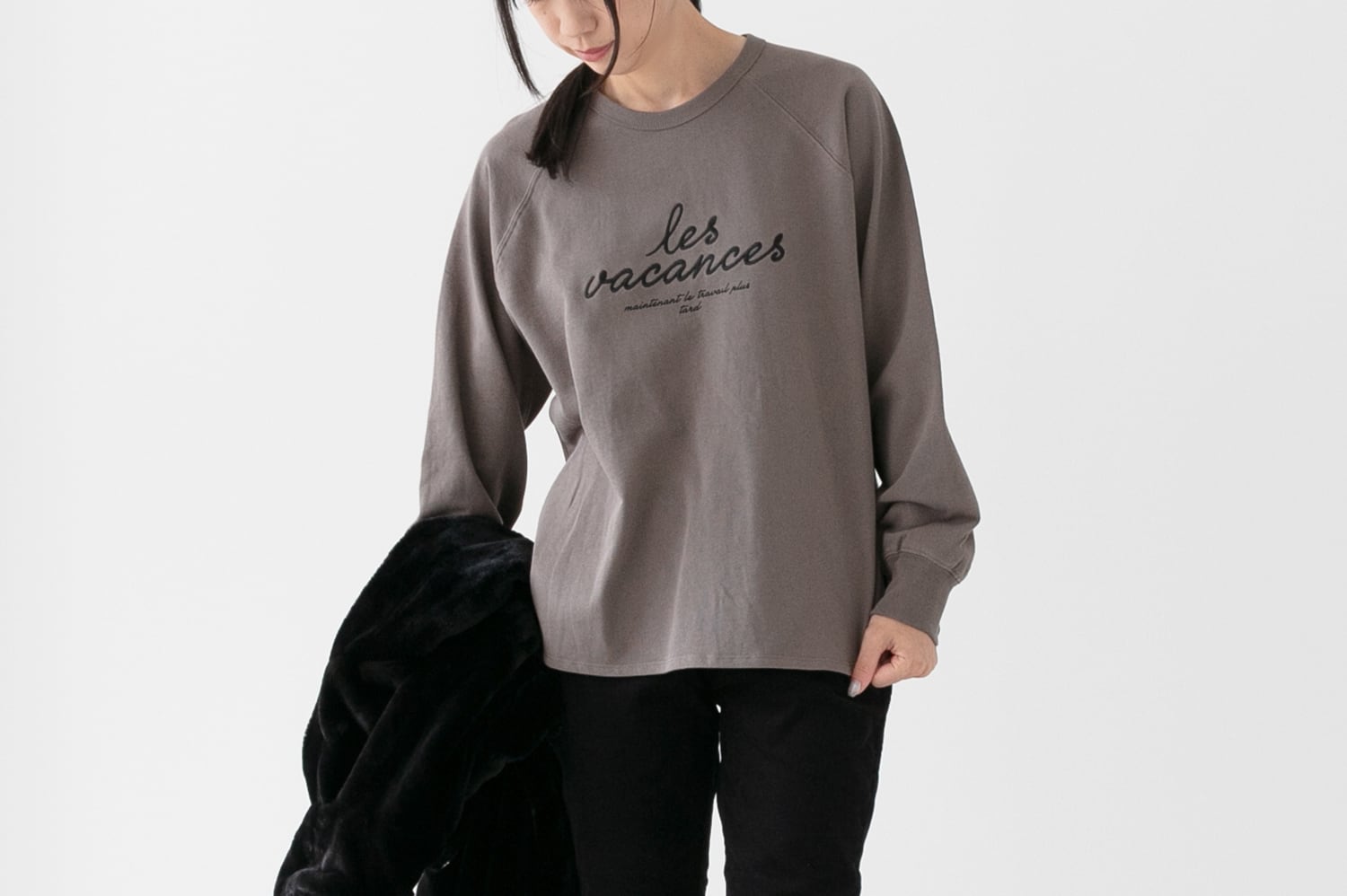 ミニ裏毛 - ラウンドヘムラグランスリーブプリントスウェット LES