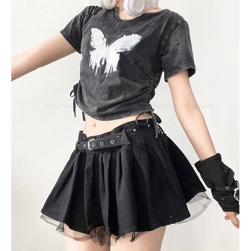 Side shirring butterfly t-shirtr0078