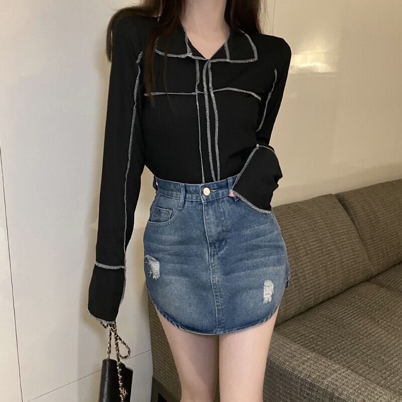 オータムショートTシャツ スタイルスカート ロング ストリート 秋物 ガールズファッション90433974647