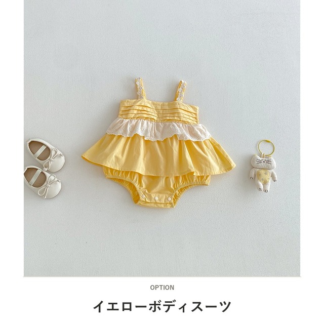 【BABY】イエローレースフリルキャミソールロンパース - 2