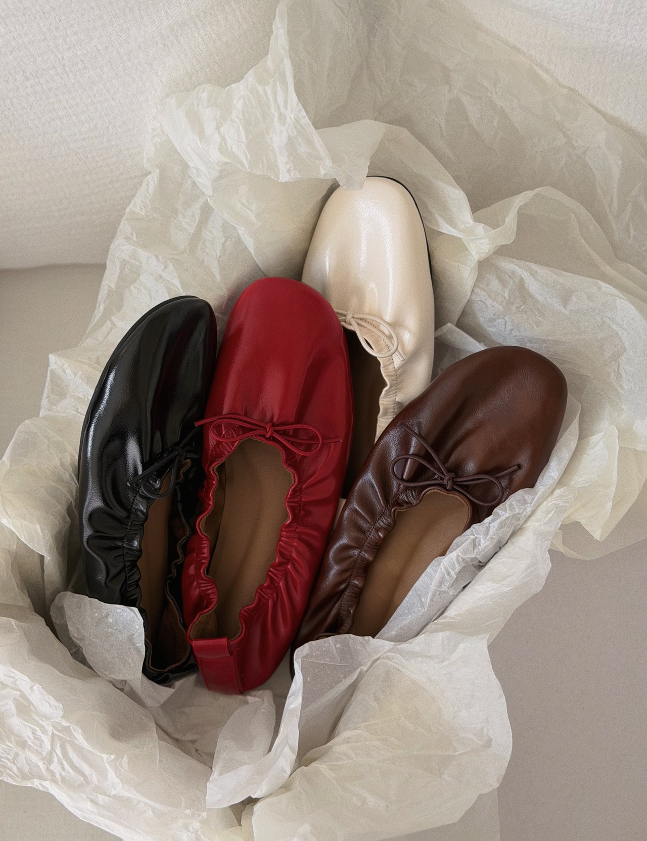 【新作5％OFF・3日間】Gathered Ribbon Ballet Flats_4colors