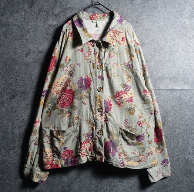 Multicolor Flower Pattern Design Short Length Linen Jacket