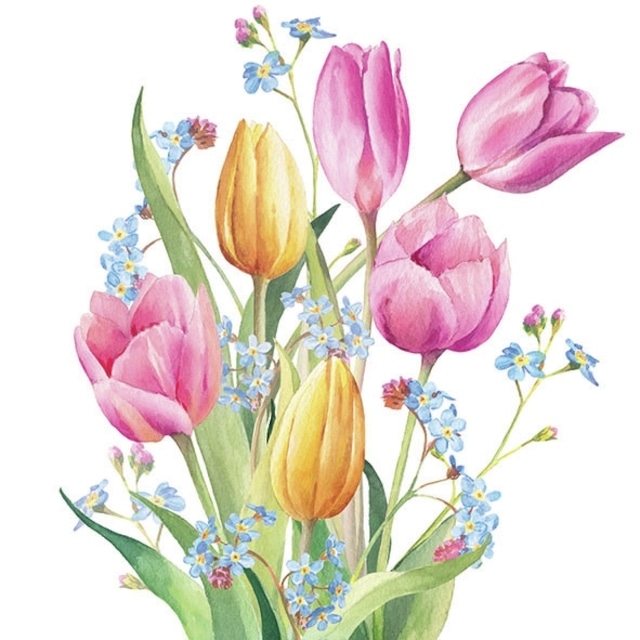 2023春夏【Ambiente】バラ売り2枚 ランチサイズ ペーパーナプキン Tulips Bouquet ホワイト