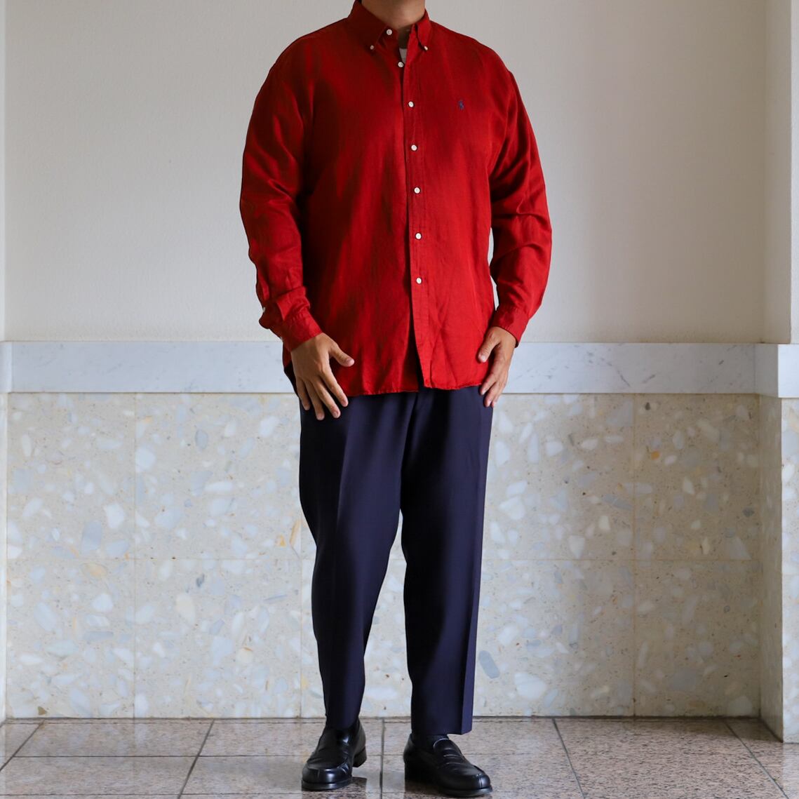 極美品】80s Ralph Lauren special silk linen shirt red big size