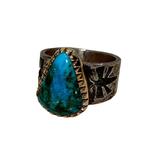 KEE YAZZIE JR. sv × k14 petroglyph ring set with candelaria turquoise