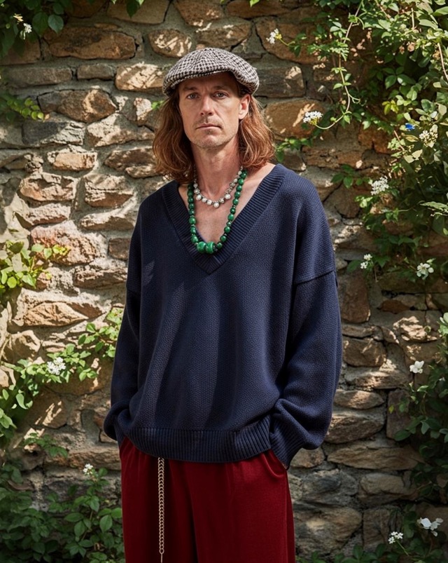 【ECO SAMPLE】ネイビー|XL｜コットンVネックセーター