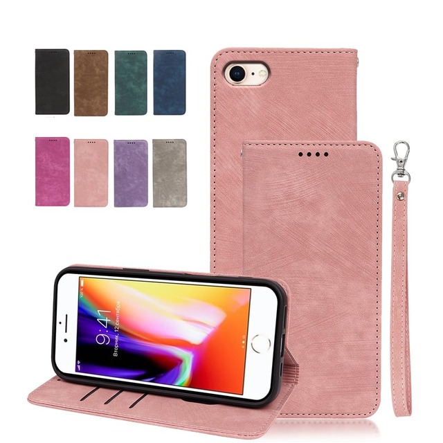 YJKezhan For iPhone SE 第3世代 (2022) / iPhone SE 第2世代 (2020) / iPhone8 / iPhone7 用 ケース 手帳型 ストラップ カバー PUレザー カード収納 財布型 マグネット スタンド機能付き 8色オプション [耐衝撃] [柔軟TPU] [ソフトタッチ] [レンズの全面保護][落下防止]-SE2 ローズゴールド
