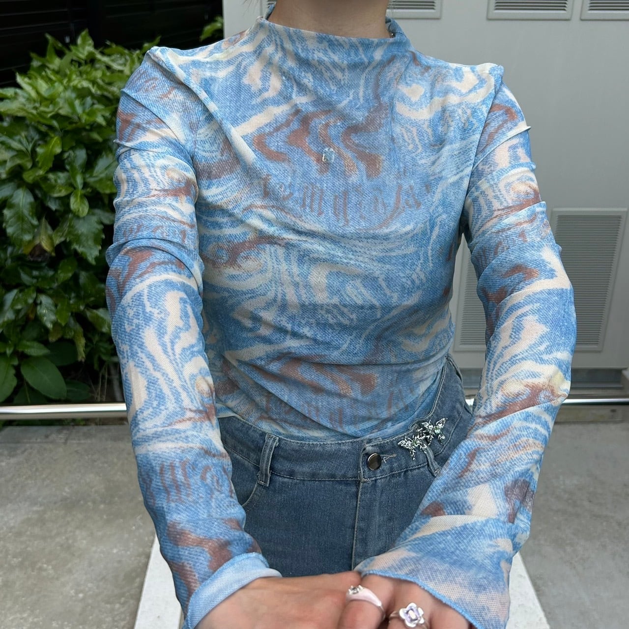 マーブルシアーボトルネックトップス_LN02809