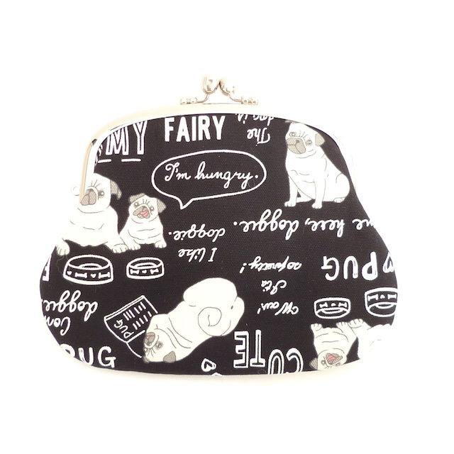 1/10追加★ 親子がま口 財布 おちゃめなパグ柄 犬柄 黒 G703 newitem