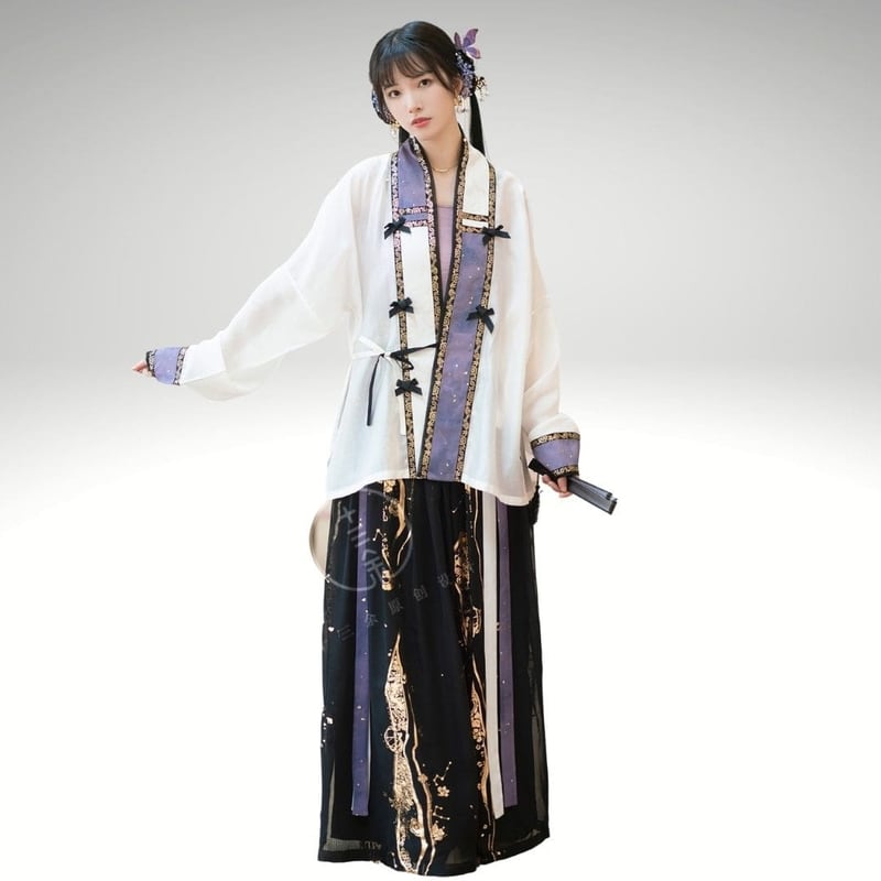 サブカル 服 地雷系 通販 十三余シリーズ ラップスカート プリーツスカート ハイウエスト ブラック ゴールド ロング マキシ丈 きれいめ チャイナ服 中華服 闇かわいい