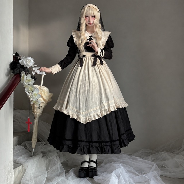 国内在庫M｜ヴィクトリアンメイド服 クラシカル ロングスカート エプロン