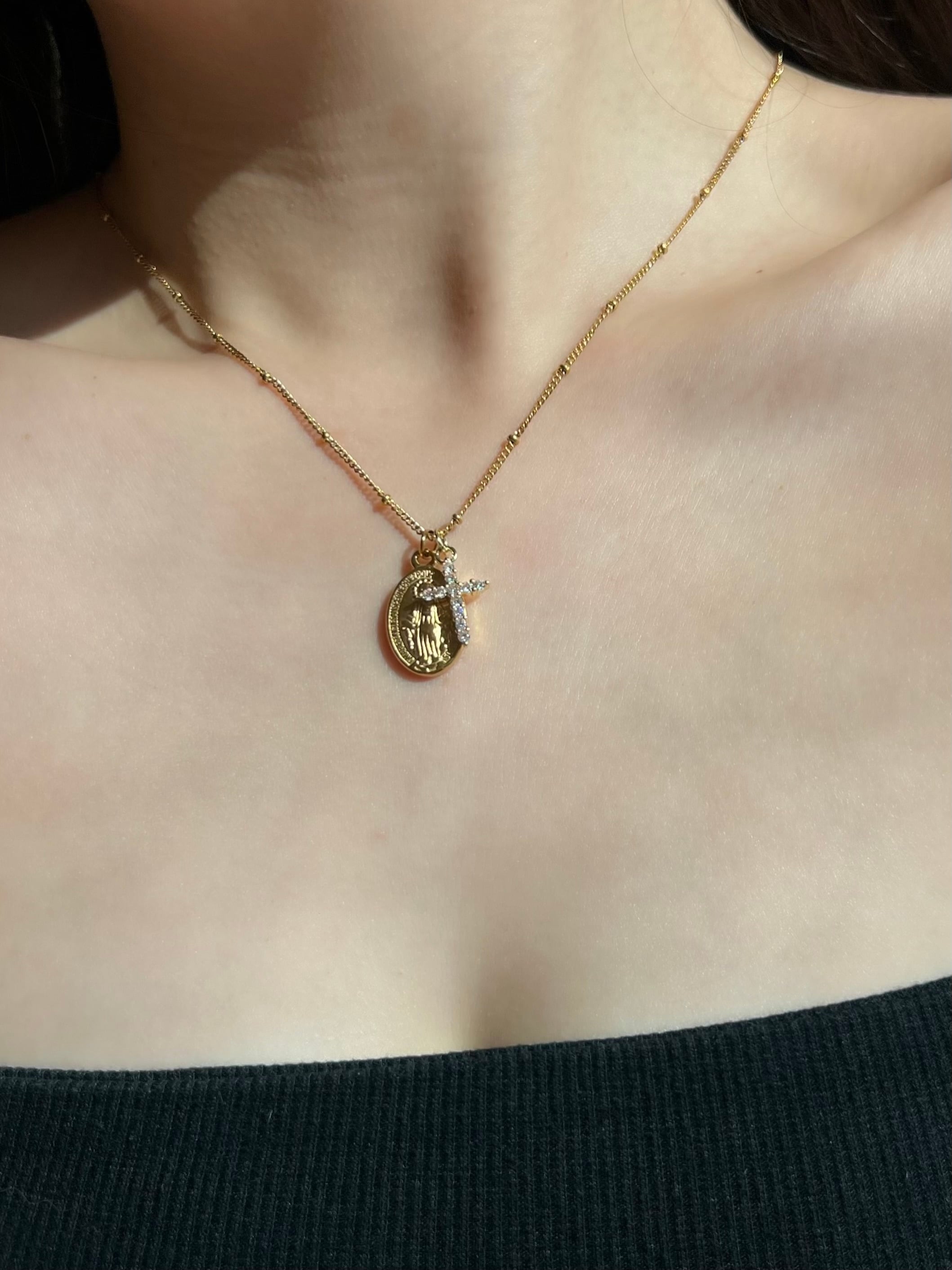 Maria Coin × CZ Cross Necklace | Larme.