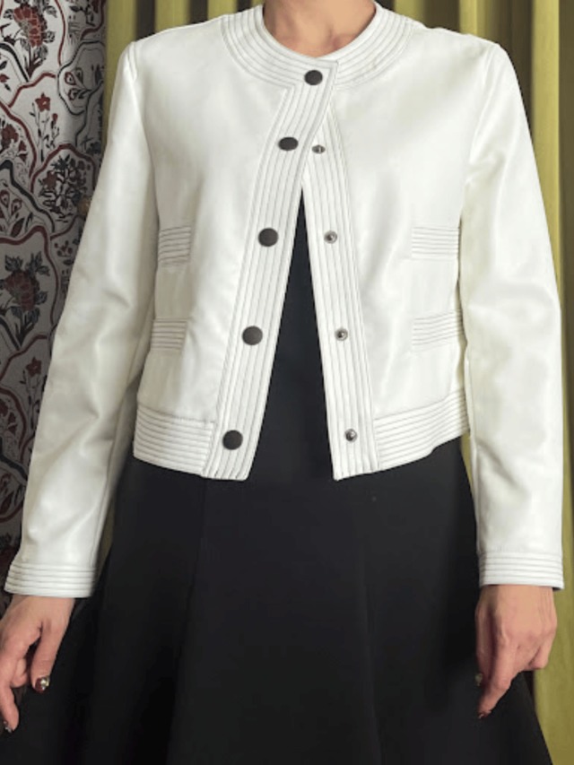 白 ステッチ フェイクレザージャケット
