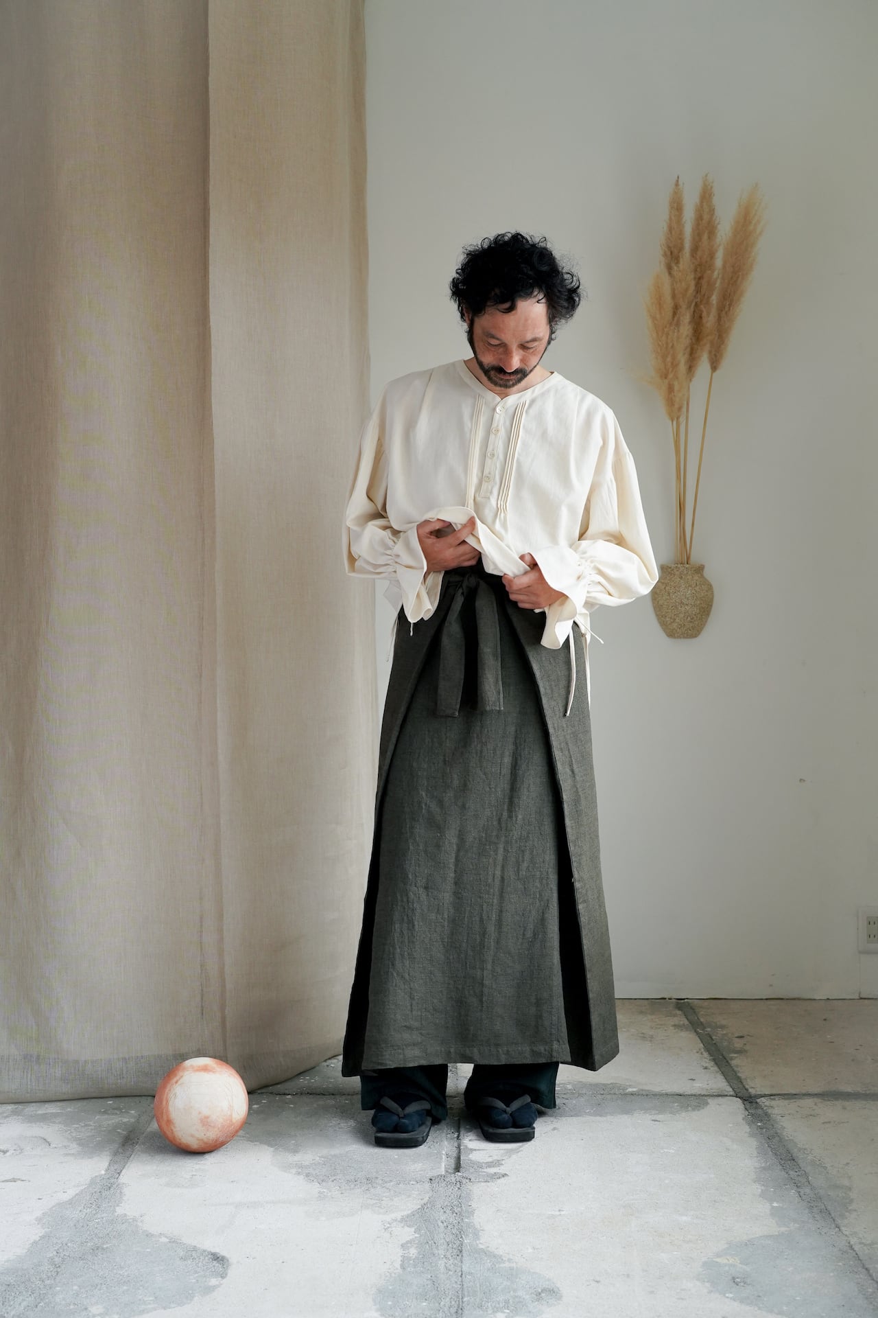 Linen Wool Wrap Skirt c/草木染