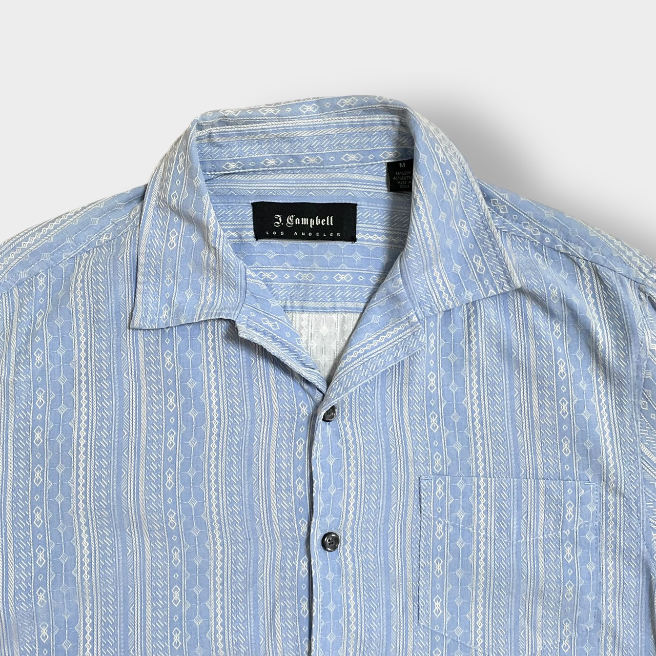 【J.CAMPBELL】半袖シャツ 開襟シャツ 個性的 シルク 柄シャツ ストライプ 総柄 柄物 オールパターン M US古着