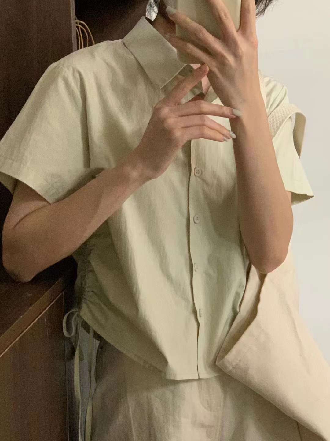 サイドリボン五分袖ブラウス  AJ22085-655