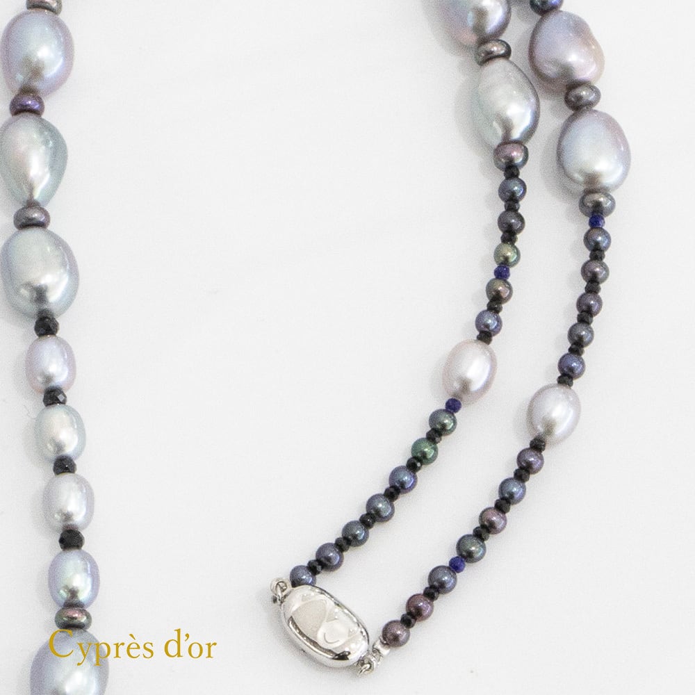 送料無料】グレーパール スピネル ラピスラズリ 普段使い ロング