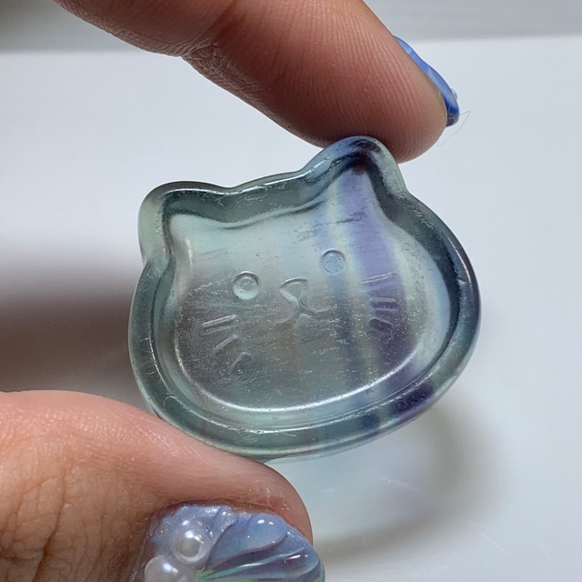 24.可愛い猫顔☆フローライト猫皿