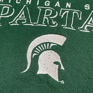 【USA古着】カレッジ ミシガン州立大学 スパルタンズ MICHIGAN STATE SPARTANS 刺繍ロゴ スウェット トレーナー プルオーバー ディープグリーン L相当 US古着