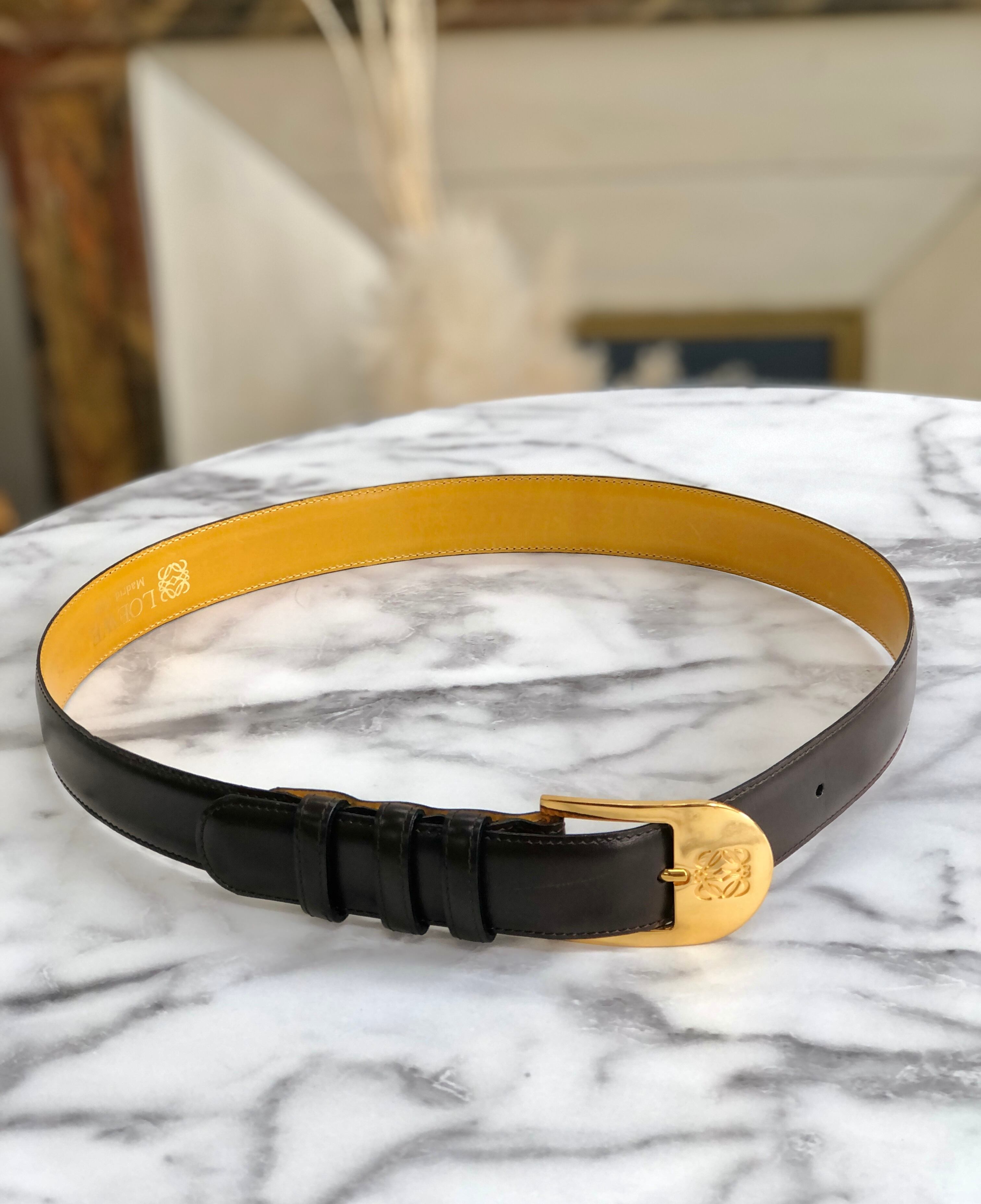 ヴィンテージ!LOEWE ロエベ ヴィンテージ アナグラム レザーベルト LOEWE ロエベ アナグラム レザー ベルト ブラウン×イエロー