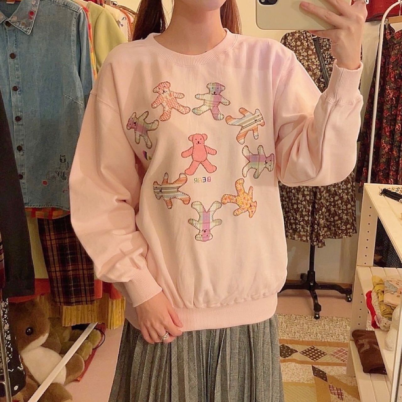 bear patchwork pink sweat