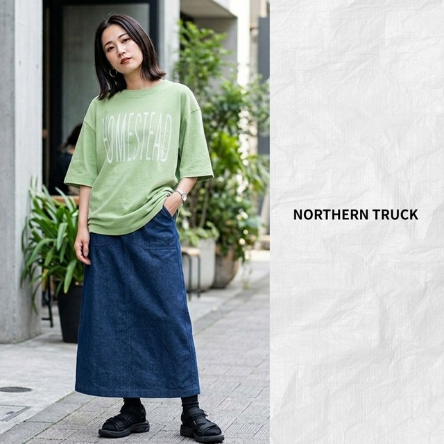 NORTHERN TRUCK/NEC36299/フロッキーロゴプリントプルオーバー/半そでTシャツ/薄5分袖Tシャツ/ロゴT/ゆるプリントT