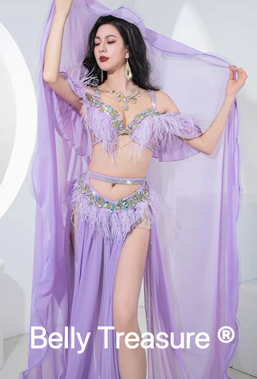 翌日発送可能商品】ベリーダンス衣装 ライトパープル Mサイズ QCZW 