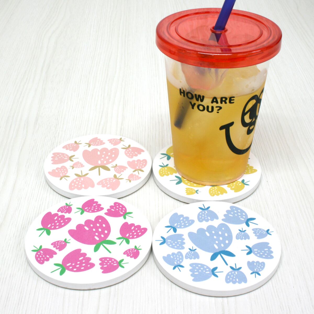 珪藻土コースター 吸水 日本伝統文様 和柄 青海波×九曜 4デザイン