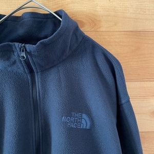 【THE NORTH FACE】フリースジャケット ハーフジップ ワンポイントロゴ 刺繍ロゴ プルオーバー トップス インナーフリース L ネイビー ノースフェイス US古着